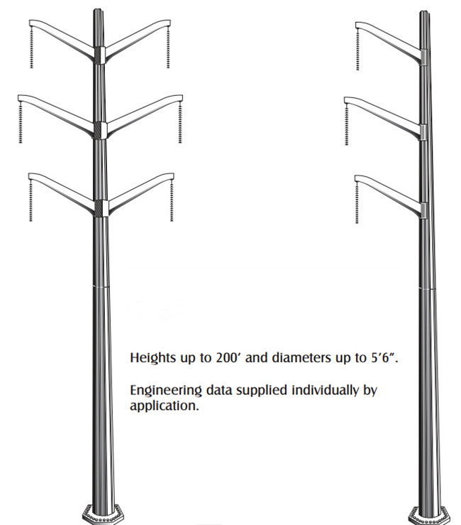 línea de la distribución del alto voltaje 132KV Transmisison de postes para uso general del metal de los 30M Ploygonal 1